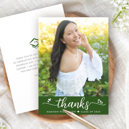 Green Abschluss Foto Modernes, elegantes Script He Dankeskarte