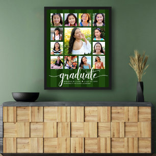 Green Abschluss K-12 Fotocollage Stripes Script Poster
