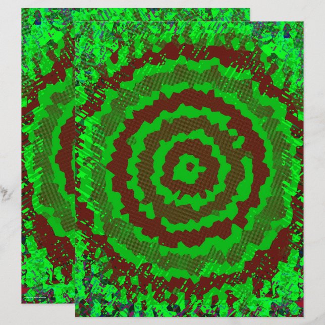 Green Abstract Flower Scrapbook Paper 2-Sided Page (Vorne/Hinten)