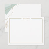 Green Abstract with Gold Leaves Mitteilungskarte (Vorne/Hinten)