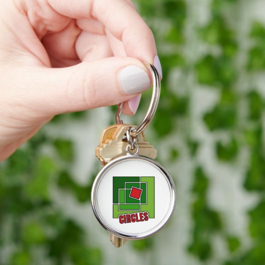 Green Abstraction with Twisted Red Square Schlüsselanhänger (Hand)