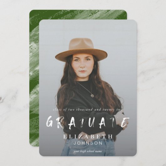 Green Abstrakt Brushstrokes Foto Abschluss Ankündigung (Vorne/Hinten)