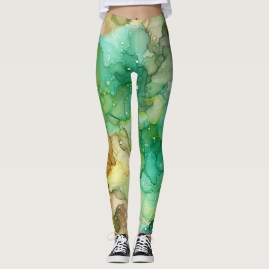 GREEN ABSTRAKT MARBLE LEGGINGS (Vorderseite)