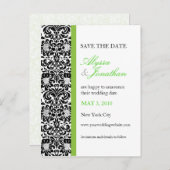 Green Accent Damask Save the Date Karte (Vorne/Hinten)