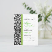 Green Accent Damask Save the Date Karte (Stehend Vorderseite)