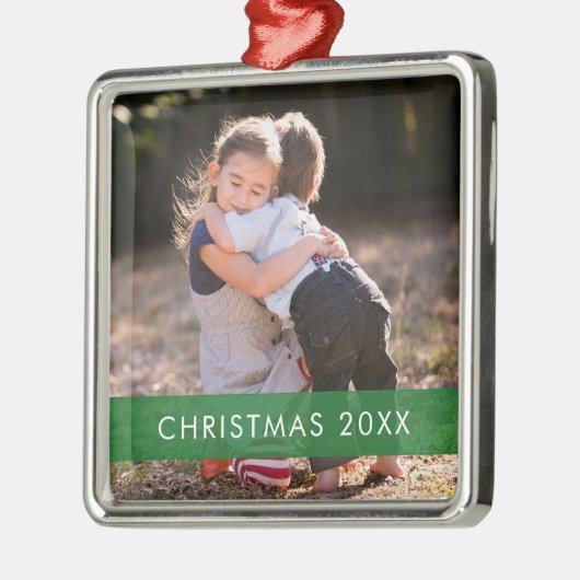 Green Accent Ribbon Foto Template Weihnachtsmetall Ornament Aus Metall (Links)