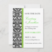 Green Accented Damask Save the Date Einladung (Vorderseite)