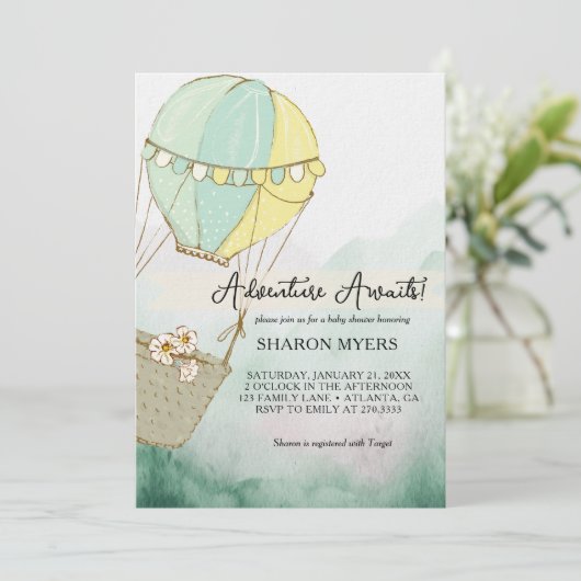 Green Adventure Awaits Baby Shower Einladung (Stehend Vorderseite)