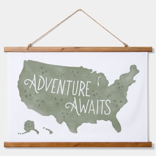 Green Adventure erwartet US Map Kids Room Decor Wandteppich Mit Holzrahmen (Vorne)