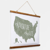 Green Adventure erwartet US Map Kids Room Decor Wandteppich Mit Holzrahmen (Gewinkelt)