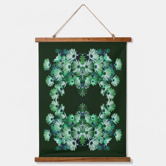 Green African Daisy Blume Abstrakt Wandteppich Mit Holzrahmen (Vorderseite)