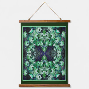 Green African Daisy Blume Abstrakt Wandteppich Mit Holzrahmen