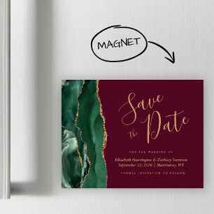 Green Agate Burgundy Magnetic Save the Date Magnetkarte