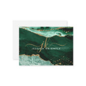Green Agate Geode Gold Glitzer Script Monogram Mitteilungskarte (Vorderseite/Rückseite Beispiel)