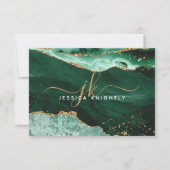 Green Agate Geode Gold Glitzer Script Monogram Mitteilungskarte (Vorderseite)