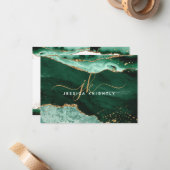Green Agate Geode Gold Glitzer Script Monogram Mitteilungskarte (Vorderseite/Rückseite Beispiel)