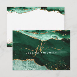 Green Agate Geode Gold Glitzer Script Monogram Mitteilungskarte