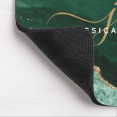 Green Agate Geode Gold Glitzer Script Monogram Mousepad (Ecke)