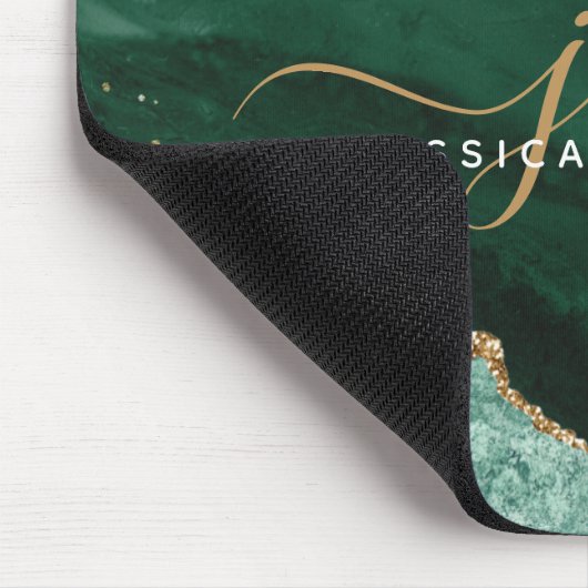 Green Agate Geode Gold Glitzer Script Monogram Mousepad (Ecke)