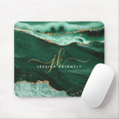 Green Agate Geode Gold Glitzer Script Monogram Mousepad (Mit Mouse)