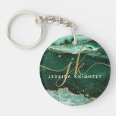 Green Agate Geode Gold Glitzer Script Monogram Schlüsselanhänger (Vorderseite)