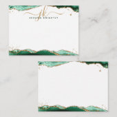 Green Agate Geode Script Monogram Gold Glitzer Mitteilungskarte (Vorne/Hinten)