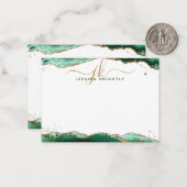 Green Agate Geode Script Monogram Gold Glitzer Mitteilungskarte (Vorderseite/Rückseite Beispiel)