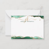 Green Agate Geode Script Monogram Gold Glitzer Mitteilungskarte (Vorderseite)