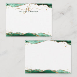 Green Agate Geode Script Monogram Gold Glitzer Mitteilungskarte