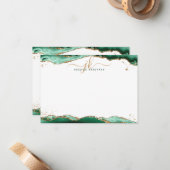 Green Agate Geode Script Monogram Gold Glitzer Mitteilungskarte (Vorderseite/Rückseite Beispiel)