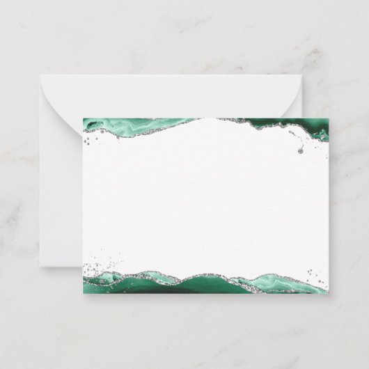 Green Agate Geode Script Monogram Silver Glitzer Mitteilungskarte (Rückseite)