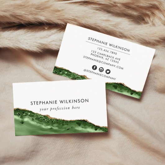Green Agate & Gold Border Wasserfarbe Visitenkarte