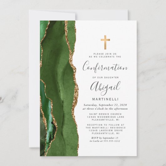Green Agate Gold Glitzer-Bestätigung Einladung (Vorderseite)