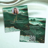 Green Agate Gold Glitzer Script Foto QR Quadratische Visitenkarte