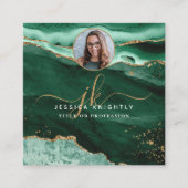 Green Agate Gold Glitzer Script Foto QR Quadratische Visitenkarte (Vorderseite)
