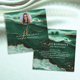Green Agate Gold Glitzer Script Foto Quadratische Visitenkarte
