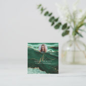 Green Agate Gold Glitzer Script Foto Quadratische Visitenkarte (Stehend Vorderseite)