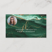 Green Agate Gold Glitzer Script Monogram Foto Visitenkarte (Vorderseite)
