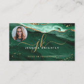 Green Agate Gold Glitzer Script Monogram Foto Visitenkarte (Vorderseite)