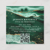 Green Agate Gold Glitzer Script Monogram QR Quadratische Visitenkarte (Rückseite)