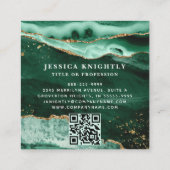 Green Agate Gold Glitzer Script Monogram QR Quadratische Visitenkarte (Rückseite)