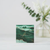 Green Agate Gold Glitzer Script Monogram Quadratische Visitenkarte (Stehend Vorderseite)