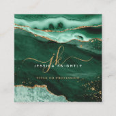 Green Agate Gold Glitzer Script Monogram Quadratische Visitenkarte (Vorderseite)