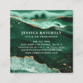 Green Agate Gold Glitzer Script Monogram Quadratische Visitenkarte (Rückseite)