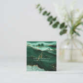 Green Agate Gold Glitzer Script Monogram Quadratische Visitenkarte (Stehend Vorderseite)