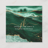 Green Agate Gold Glitzer Script Monogram Quadratische Visitenkarte (Vorderseite)