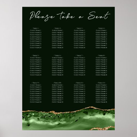 Green Agate Hochzeitstabelle Poster (Vorne)