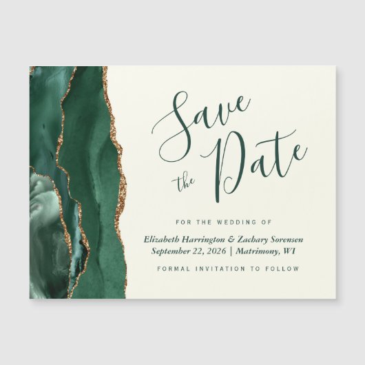 Green Agate Ivory Magnetic Wedding retten das Datu Magnetkarte (Vorderseite)