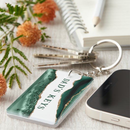 Green Agate mit den Tasten des Golden Glitzer Edge Schlüsselanhänger (Vorderseite rechts)