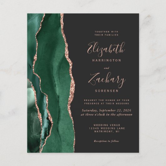 Green Agate Rose Gold Slate QR Code Hochzeit (Vorderseite)